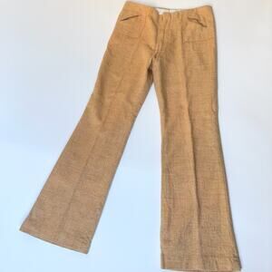 Vintage HIS For Her Linen Blend Flare Pants Straw Tan Mid Rise 70s Style 4 Est